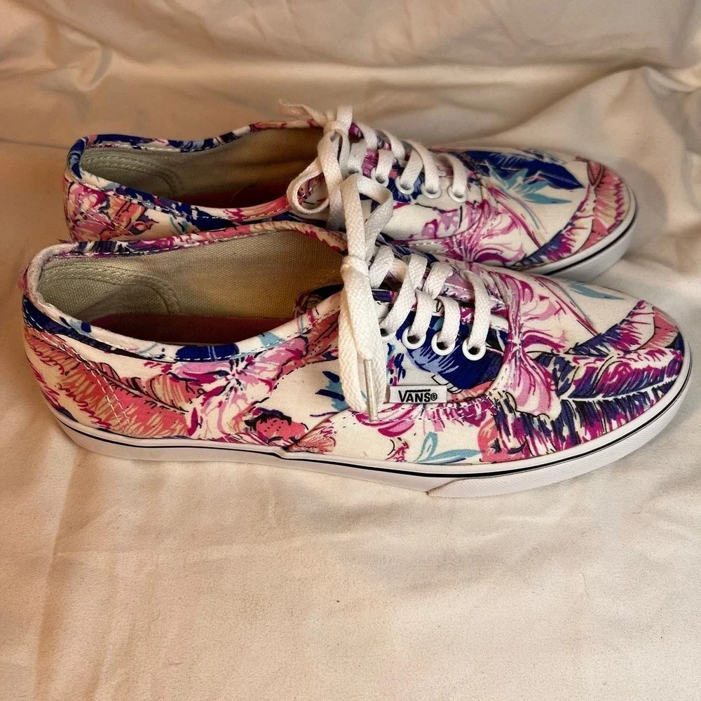 Vans Authentic Sneakers Women 7 Men 5.5 Pink Blue Tropical Floral Excellent